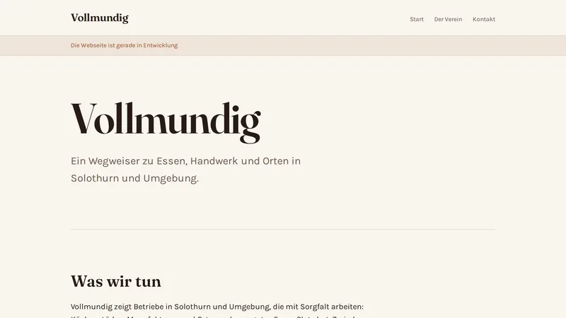 Startseite von Vollmundig: «Ein Wegweiser zu Essen, Handwerk und Orten in Solothurn und Umgebung»